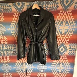Kenneth Cole Black Leather Women's Jacket w/ rope belt